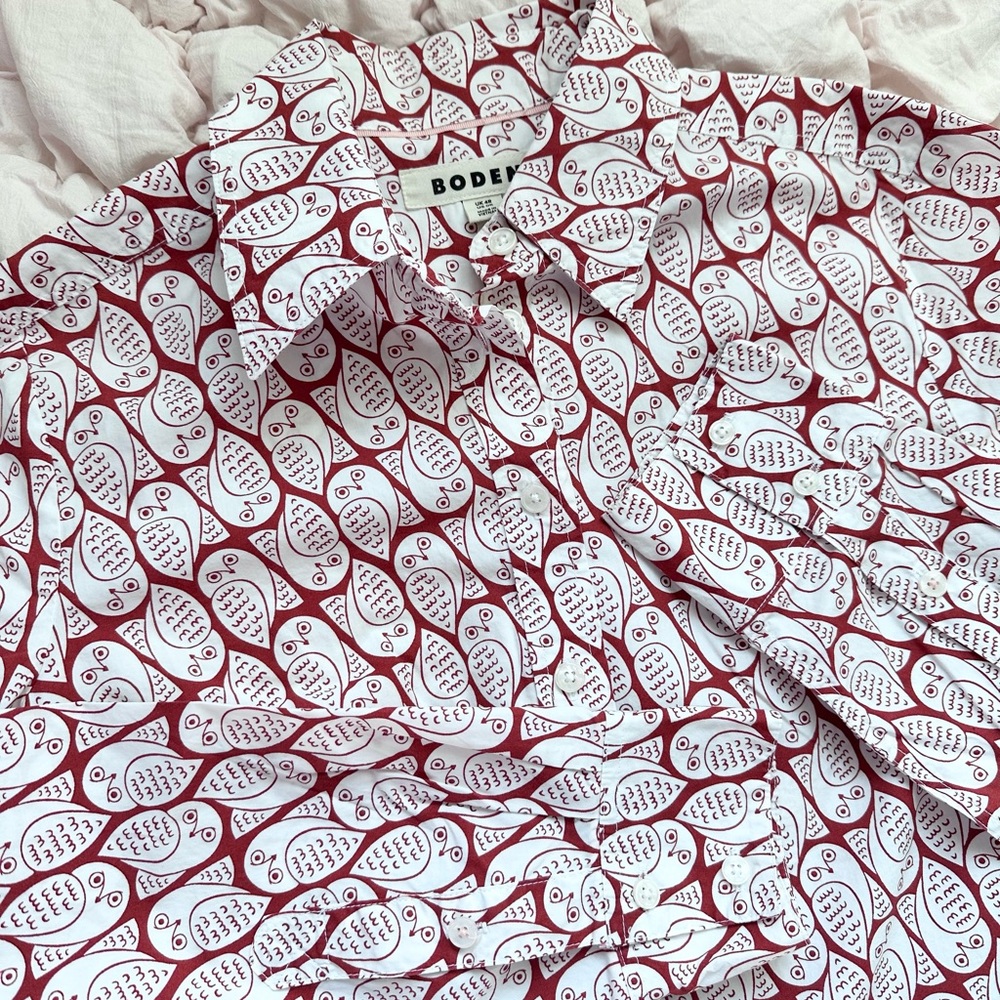 Boden Sienna Cotton Shirt Copper Owl Stamp Women’s 0 - Picture 10 of 10